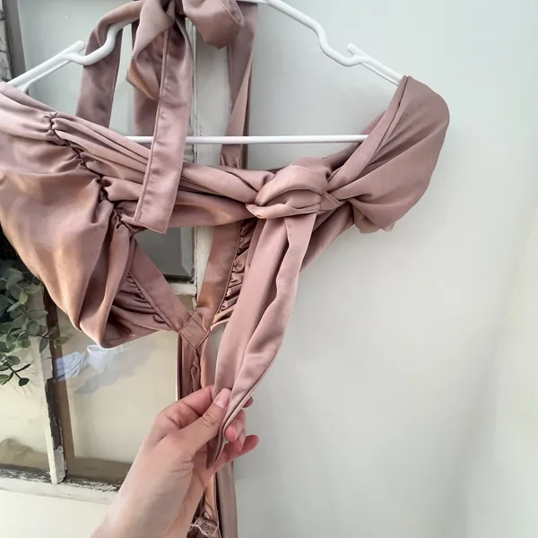 Line & Dot Emma Cut Out Midi Dress Mauve Pink Satin Halter Open Back Tie Size M‎ - Image 6