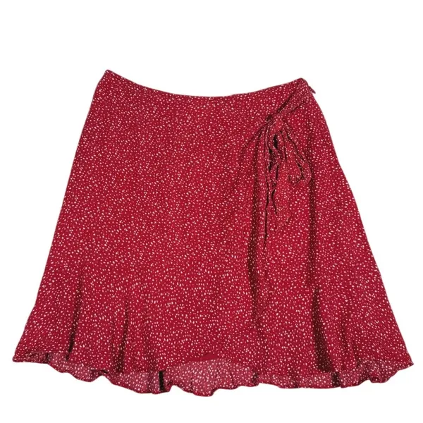 Abercrombie & Fitch Polka Dot Faux Wrap Mini Skirt Size XS Red Dainty Whimsical - Image 2