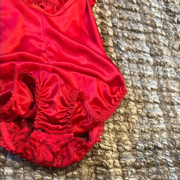 Vintage Dolores For Poirette Red Satin Lace Lingerie Bodysuit Size 34 - Image 10