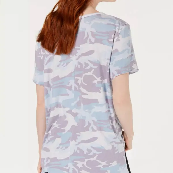 FREE‎ PEOPLE WE THE FREE Womens Camo Top Size Medium Blue Round Neck Cap sleeves - Image 2