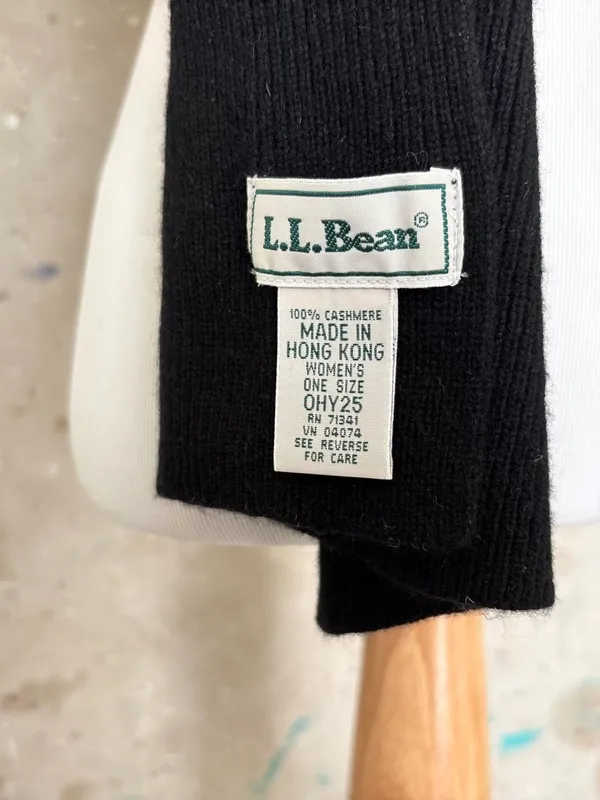 Vintage 90s LL Bean 100% Cashmere Scarf Black - Image 3