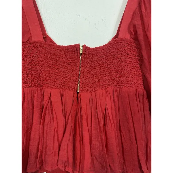 Sofie the label Red Puff Sleeve Smocked Ruffle Cropped Top Square Neck Size S - Image 6