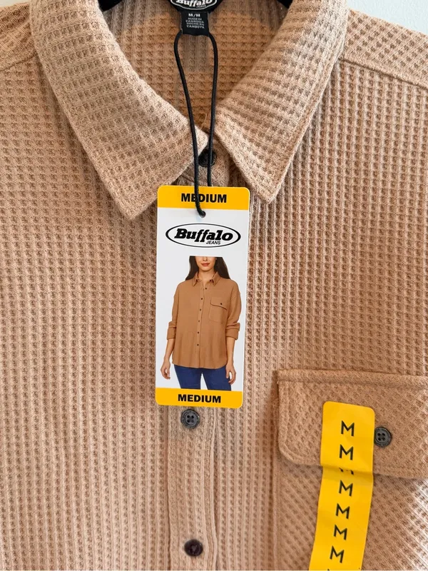 Buffalo Jeans Tan Waffle Knit Button-Down Shirt Jacket NWT Size Medium Womens - Image 5