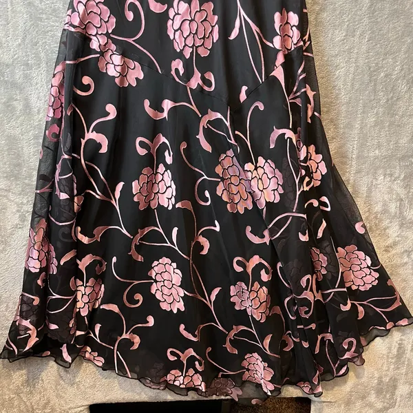Vintage Y2K Black‎ Pink Floral Ruffle Hem Dress Cottagecore Coquette Sz 14 - Image 7