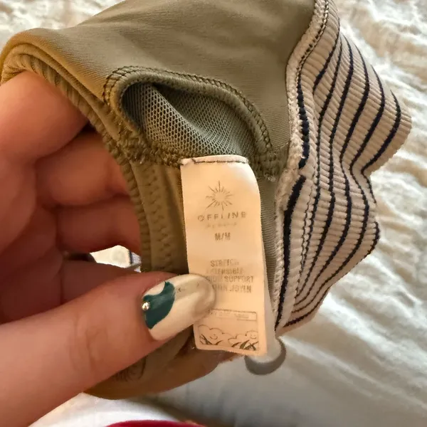 Aerie Ribbed Tan Sports Bra with Stripes - Image 3