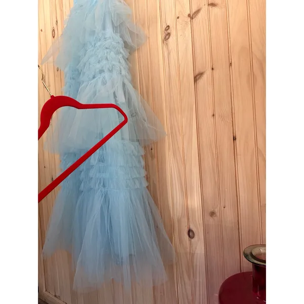 NWT Lulus Gorgeous Statement Blue Tulle Tiered Ruffled Maxi Dress Prom Gala XS - Image 8