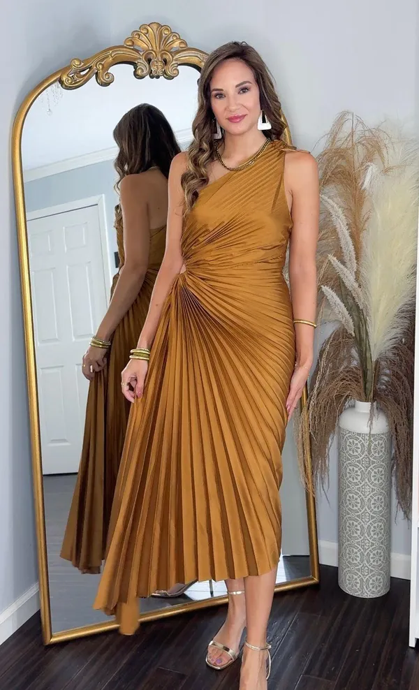 NWT Shop Confete Bronze Pleated Dress - Image 3