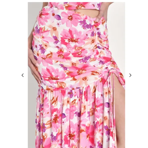 NWT Lulus Flourishing Favorite Floral Ruched Maxi Skirt Large IVORY/ PINK PURPLE - Image 2