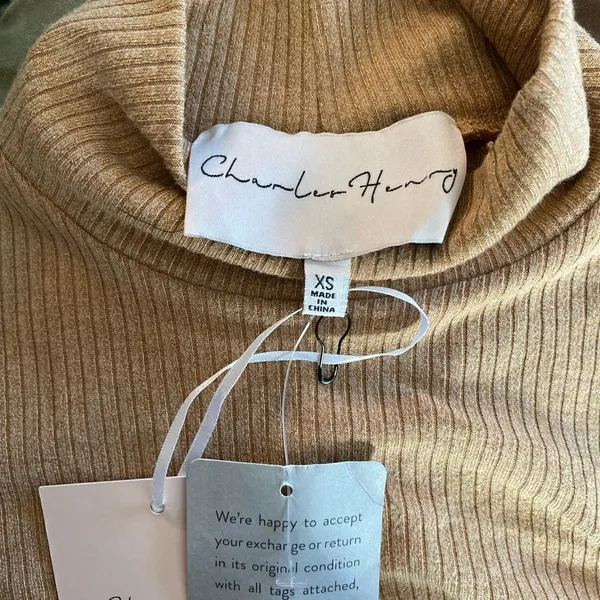 Charles Henry Ribbed Sweater Dress Turtleneck Side Slit Mocha NWT Size XS - Image 4