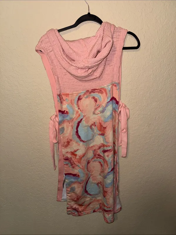 Free People Movement Pink Sleeveless Hoodie coverup with Watercolor Swirl Print - Image 3