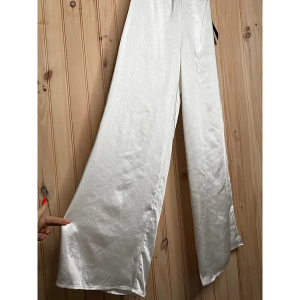 NWT Lulus Adoring Angel Ivory Satin Wide-Leg Halter Jumpsuit Luxurious Soft Sz S - Image 4