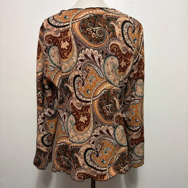 Giorgio Fiorlini Collection Tunic XL Brown Paisley Keyhole Lettuce Edge Boho - Image 6