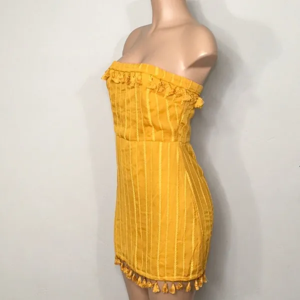 Honey punch gold strapless mini dress with tassels. New with tags - Image 13