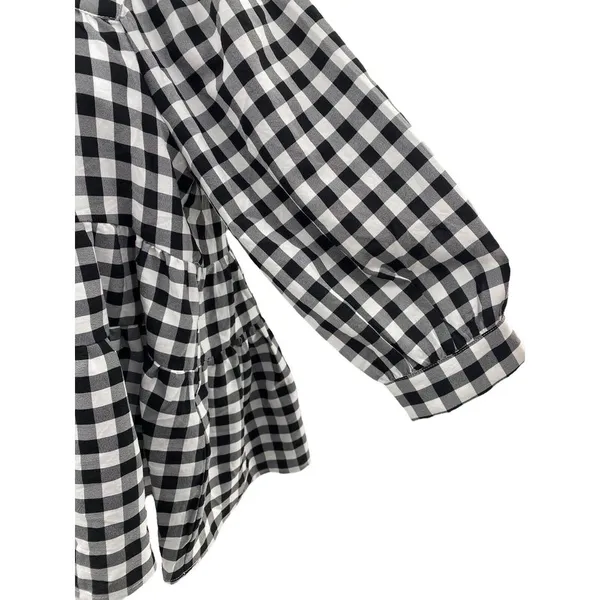 Entro Black and Off White‎ Gingham Print Woven Top NWT Small Checker 3/4 Sleeve - Image 2