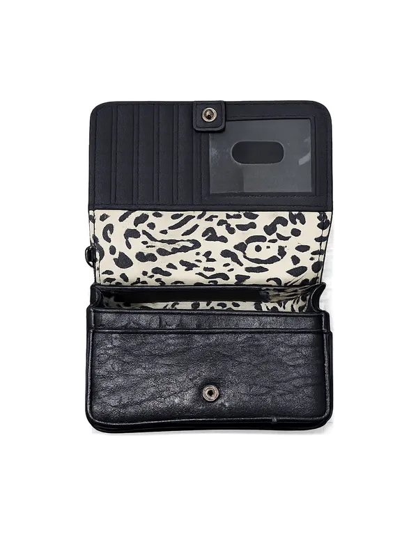 Jessica Simpson Black Checkbook Wallet Leopard Print Interior Faux Leather - Image 2