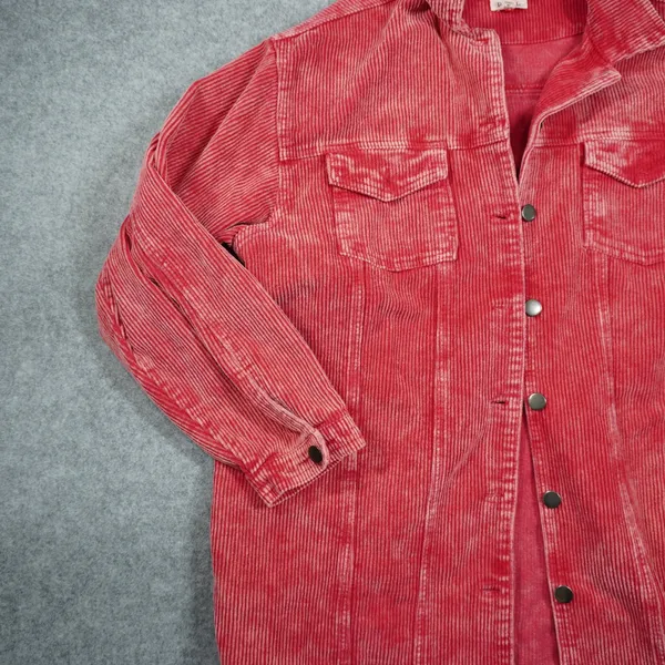 POL Red Corduroy Shacket Mineral Wash‎ Raw Hem Button Down Jacket Boho Indie - Image 3