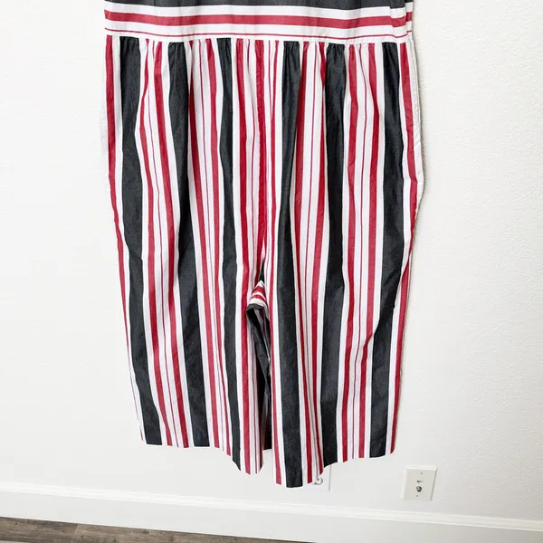 [Anthropologie] Maeve Red Gray Striped Wide Leg Sleeveless Jumpsuit Cotton Sz XL - Image 9
