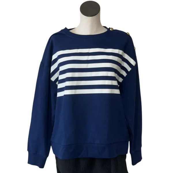 NWT J.CREW Striped button-shoulder crewneck pullover - Image 6