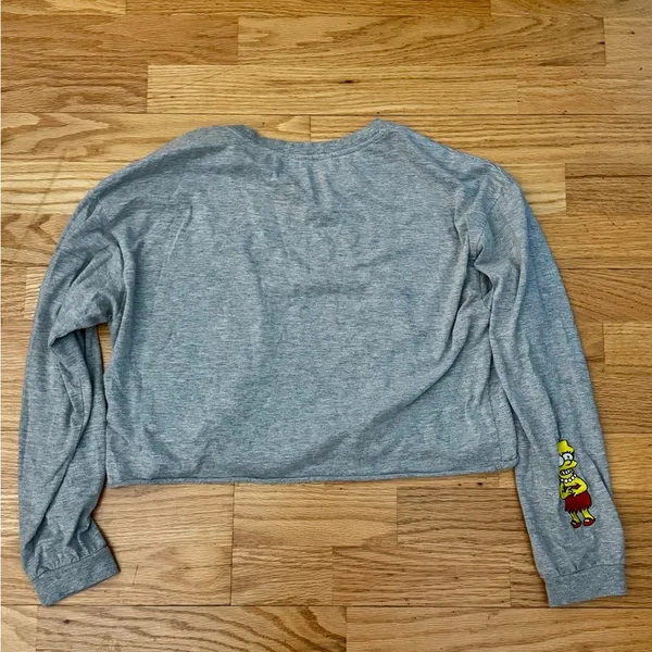 The Simpsons Bart Lisa Grey Crop Top Long Sleeve Embroidered Size M EUC - Image 3