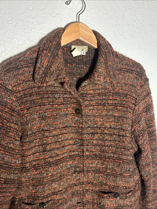 The Territory Ahead Brown Chunky Knit Button Up Jacket Sweater Cardigan Pockets - Image 2