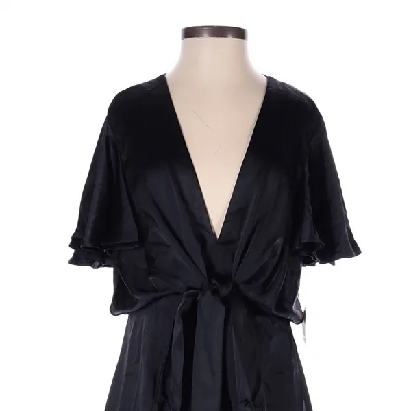 Altar'd State Black Satin Romper Small Flutter Sleeve Tie Front Coquette Party - Image 3