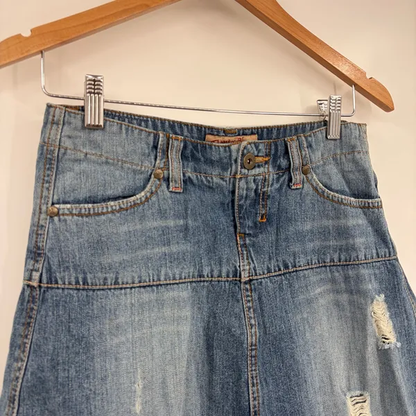 Y2K Paris Blues Distressed Denim Mini Skirt Sz 3 Grunge Indie Sleaze Festival - Image 3