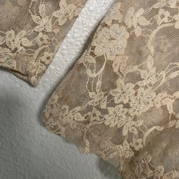Tan Sheer Lace Top Medium Fairycore Festival Mesh Bohemian Boho Hippie Layering - Image 6