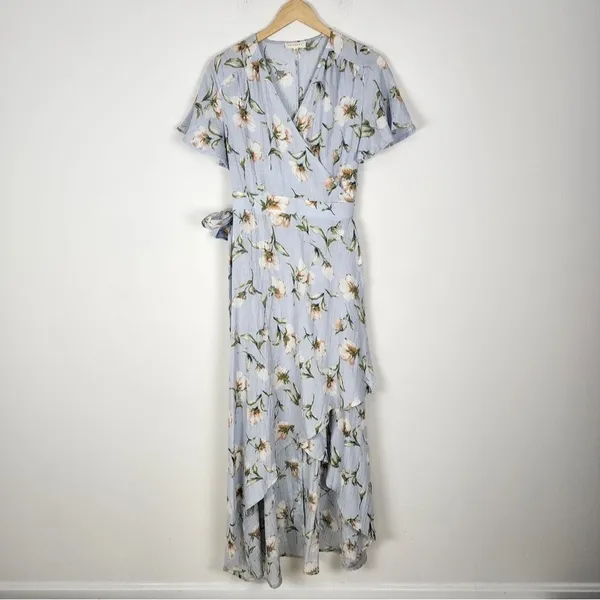 Prómesa Floral Wrap Dress Light Blue Cotton Spandex Size M - Image 13