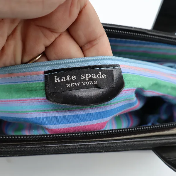 Kate Spade New York Striped Canvas Satchel Bag Black White Brown Vintage Sam - Image 8