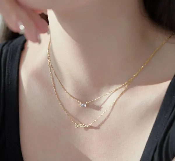 925 Sterling Silver 18k Gold Plated Double Chains Double Pendants Dream Necklace - Image 4