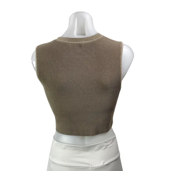 Aritzia Babaton Sculpt Womens Taupe Sleeveless Knit Muscle Cropped Tank Top Sz M - Image 3