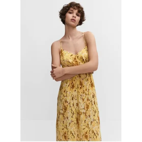 MNG Mango Maxi Dress Womens Size‎ 4 Yellow Brown Floral Print Sleeveless Summer - Image 8