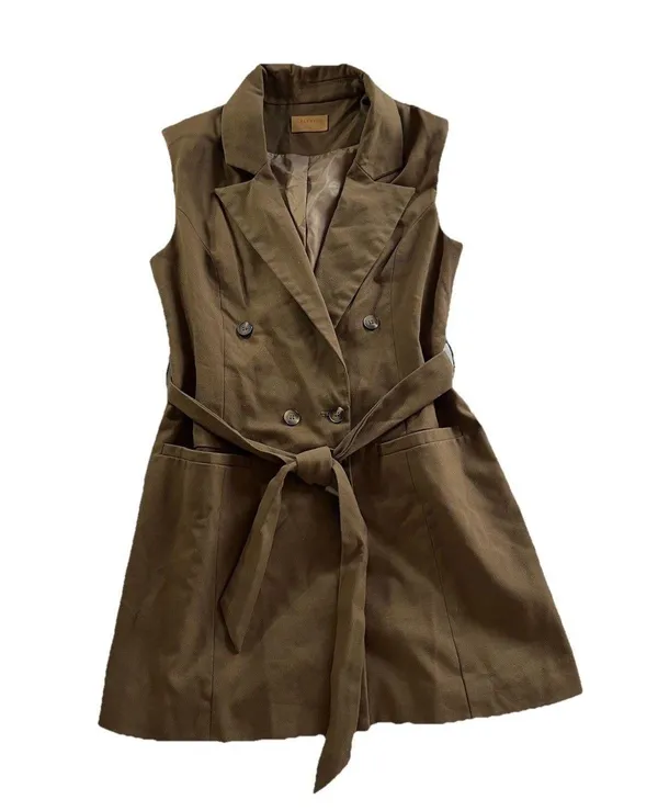 Crescent Sleeveless Vest Blazer Dress M Brown Twee Preppy - Image 2
