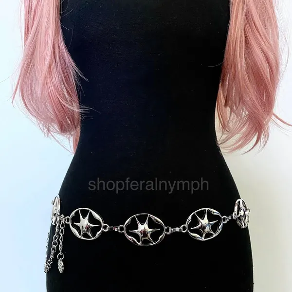 Silver Liquid Chrome Y2K Starburst Chain Belt, Fits 26-44 Inches, X7GA1372 - Image 3