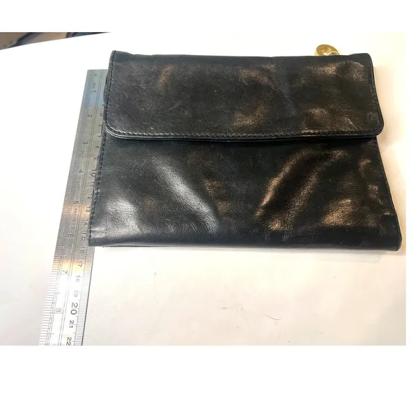 Perlina Black leather fold over clutch Wallet Bag Carry all in one vintage 90's - Image 10