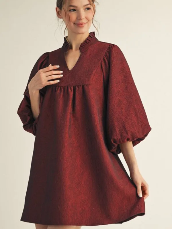 NWT Jodifl Women Size Small Solid Textured Fabric Puff Sleeve Babydoll Dress NEW - Image 2