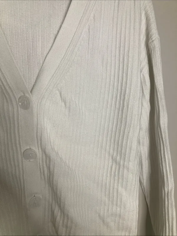 Talbots Cream Ribbed V-Neck Button Front Cardigan M - Image 5