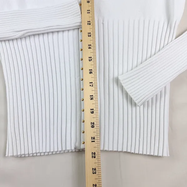 Bellini Size M White Ribbed Zip Front Studded V Neck Cardigan Sweater Y2K Glam - Image 4