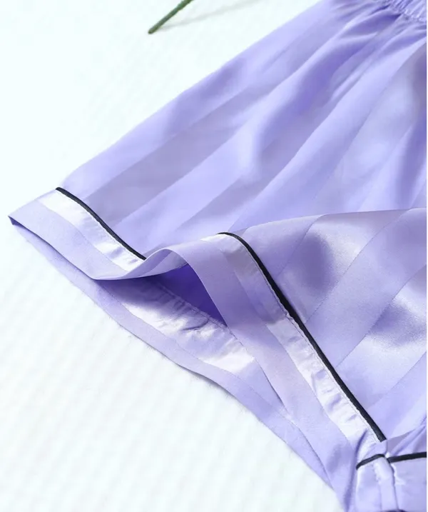 Boutique Women’s 2pcs Satin Striped Pajama Set with Short-sleeve Lapel Top and Bow Shorts - Image 7