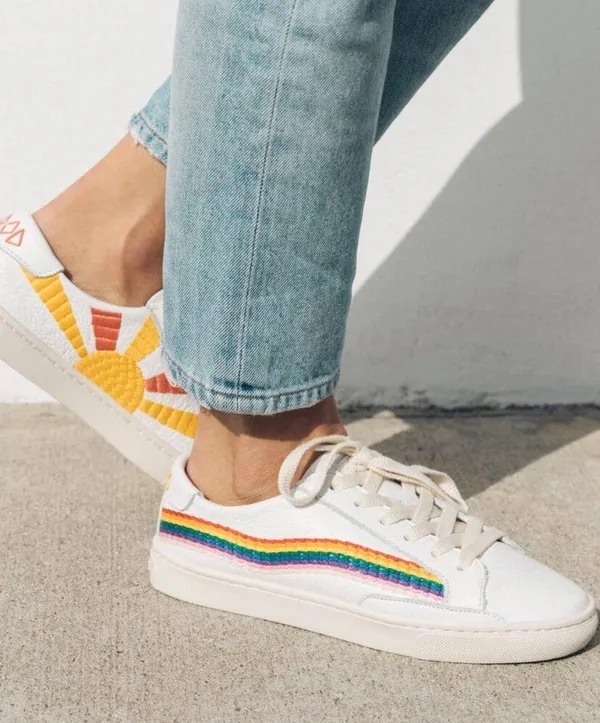 Soludos x Lockhart Embroidery Ibiza Sneakers Rainbow Wave Sun White (Size 8.5) - Image 12