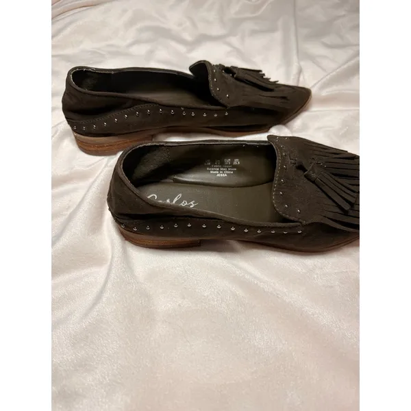 Carlos Brown Suede Jessa Loafers Tassel Stud Design Size 8.5 - Image 6