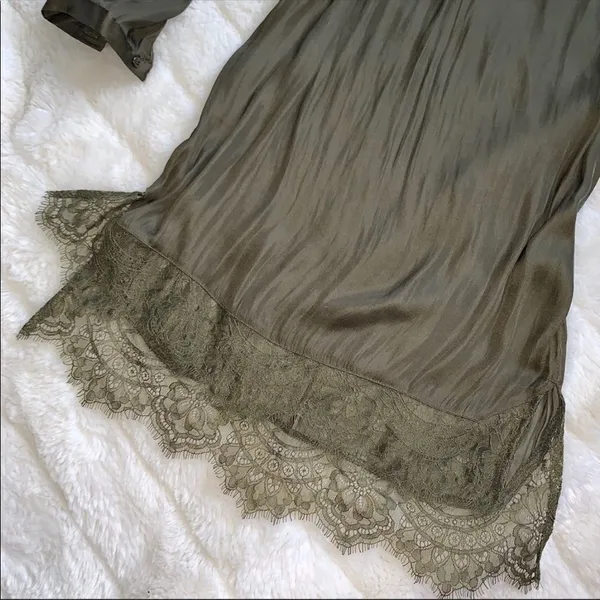 ✨HP✨H&M Silky Olive Green Lace Trim Tunic Dress✨ - Image 7