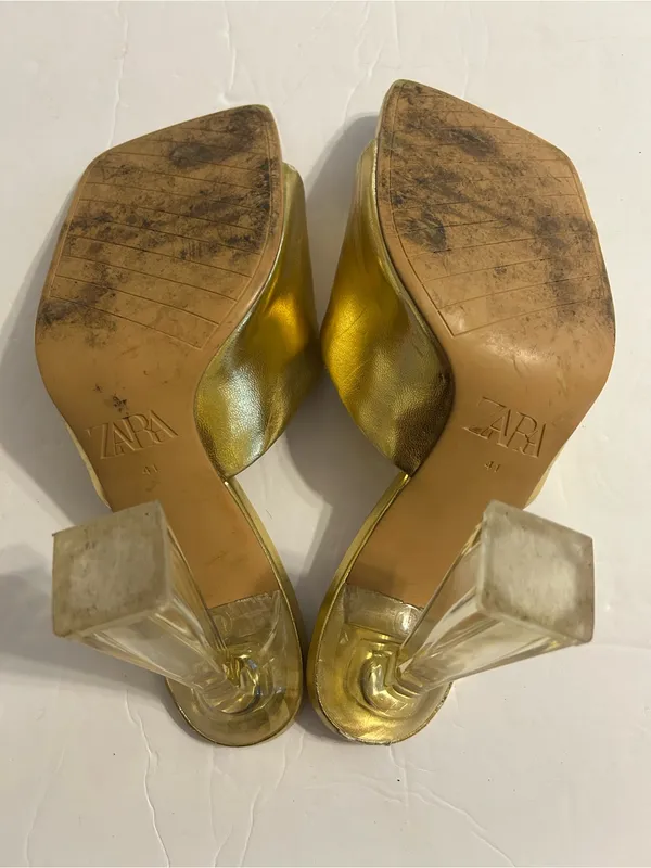 Zara Metallic Gold Slip-On Block Heel Mules - Image 5