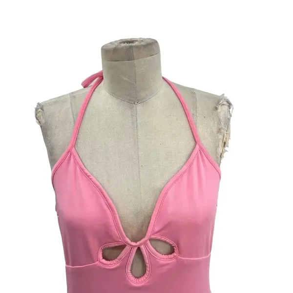 White Fox Boutique The Long Run Mini Dress Pink Halter Bodycon Size XL‎ - Image 4