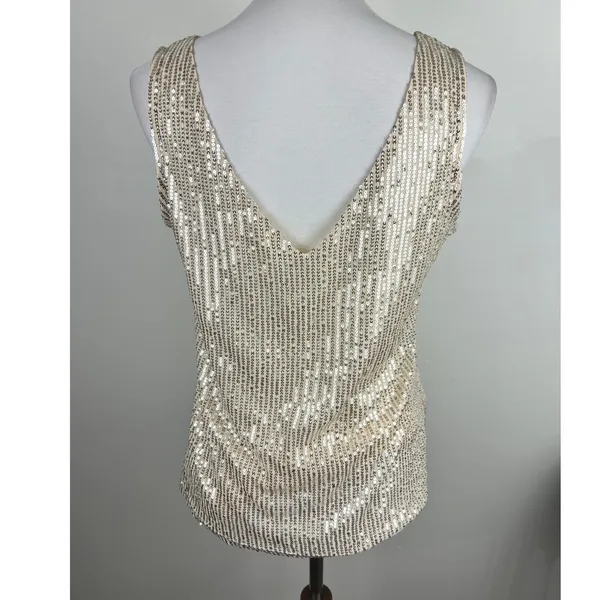 Champagne Gold Sequin V-Neck Tank Top Size Medium NWT Holiday Glam - Image 3