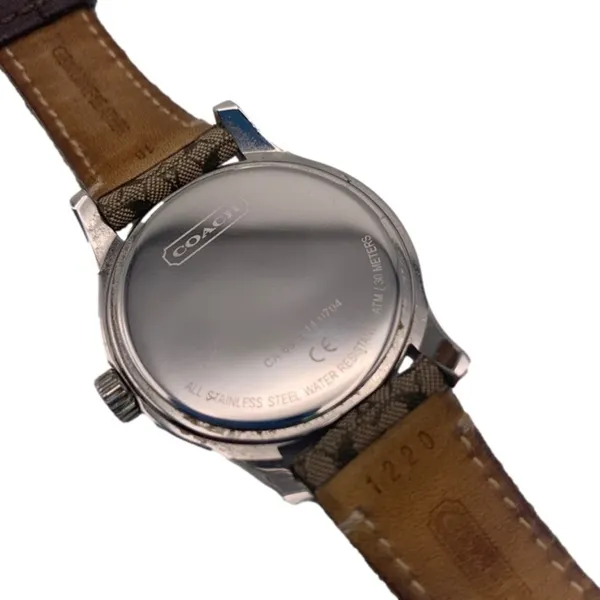 COACH Silver-tone Brown Canvas Genuine Leather Ladies Wristlet Watch - Image 5