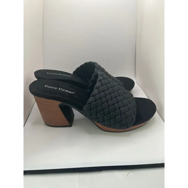 Pierre Dumas Morgen-6 Woven Chunky Heel Mules Sandal‎ Women 9 Black Boho Chic - Image 4