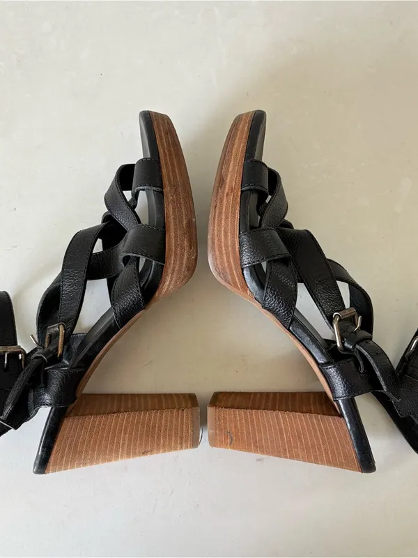 Madewell Black Leather Ankle Strap Platform Wood High Heels Sandals Womens Sz 10 - Image 9