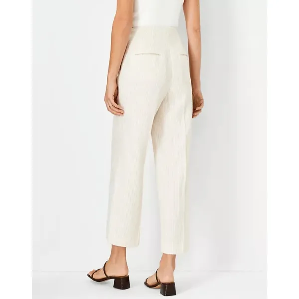Ann Taylor The‎ Seamed Straight Crop Pant Beige Stripe Sz 14 High Rise Office - Image 2