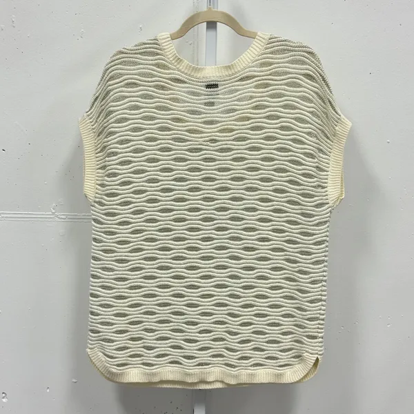 Ann Taylor Cream Metallic Wavy Knit Short Sleeve Sweater Top Large Relaxed Fit - Image 2